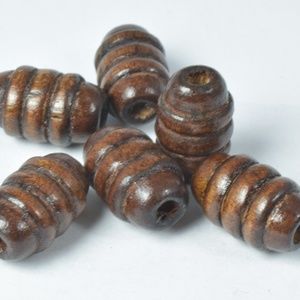 9x14mm Groove Barrel Tube Brown Wooden Beads, Wood